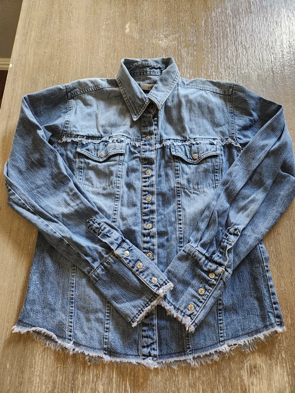 Denim Button-Front Shirt In Blue - Picture 3 of 9